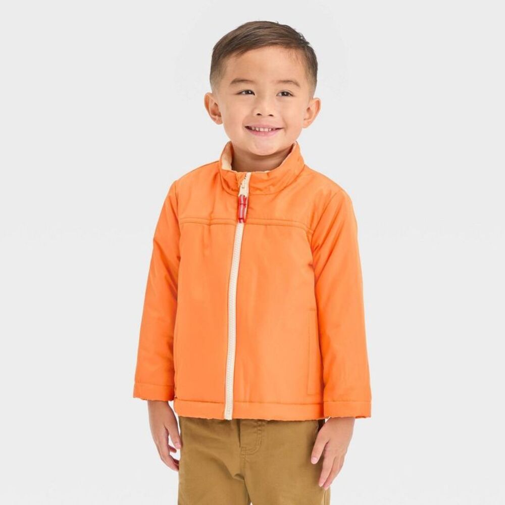 Cat & Jack - Infant Kids Winter Puffer Windbreaker 3 Orange - Picture 3 of 4